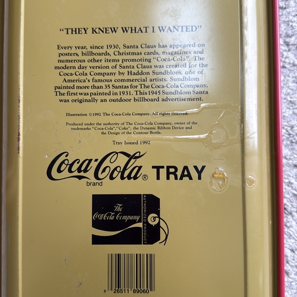 1992 Coca-Cola Christmas Rectangular Metal Serving Tray- Good Condition - Picture 6 of 7